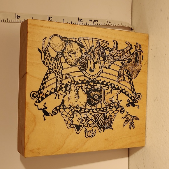 Noah's Ark Wood Mounted Rubber Stamp Never Used PSX Rooster Pig Cow Frog Giraffe - Picture 2 of 4
